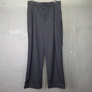 Zara Trousers Women M High Waisted Pleated Straight Leg Pants Turned Cuffs Black